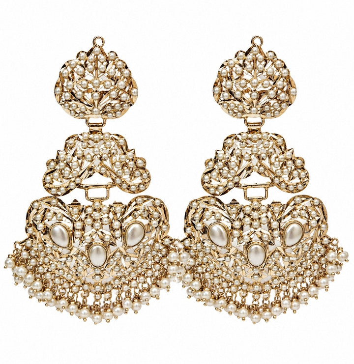 Gold Jadau Pearl Embellished Earrings