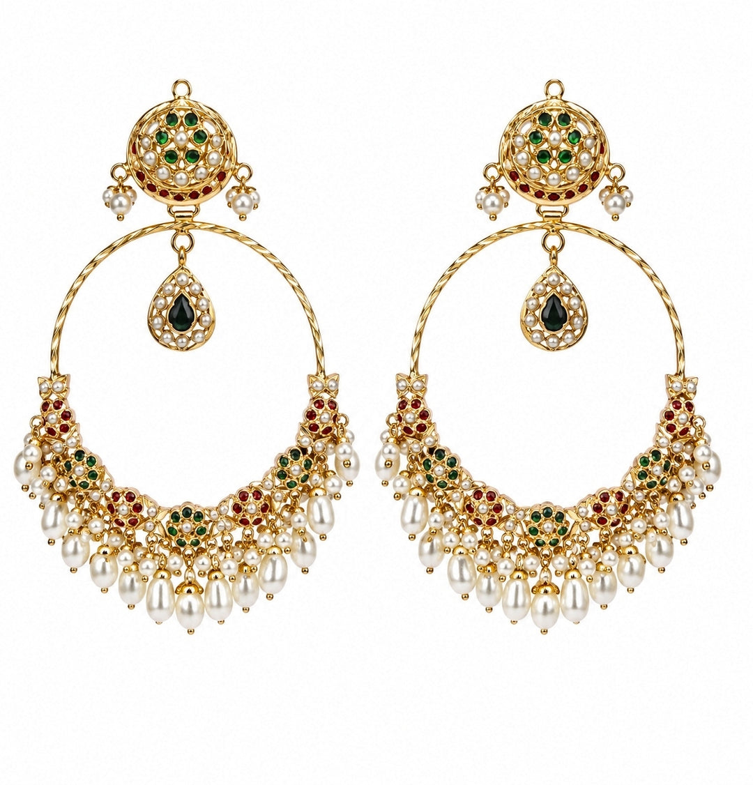 Multicolour Jadau Pearl Hoop Earrings