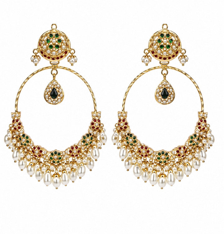 Multicolour Jadau Pearl Hoop Earrings