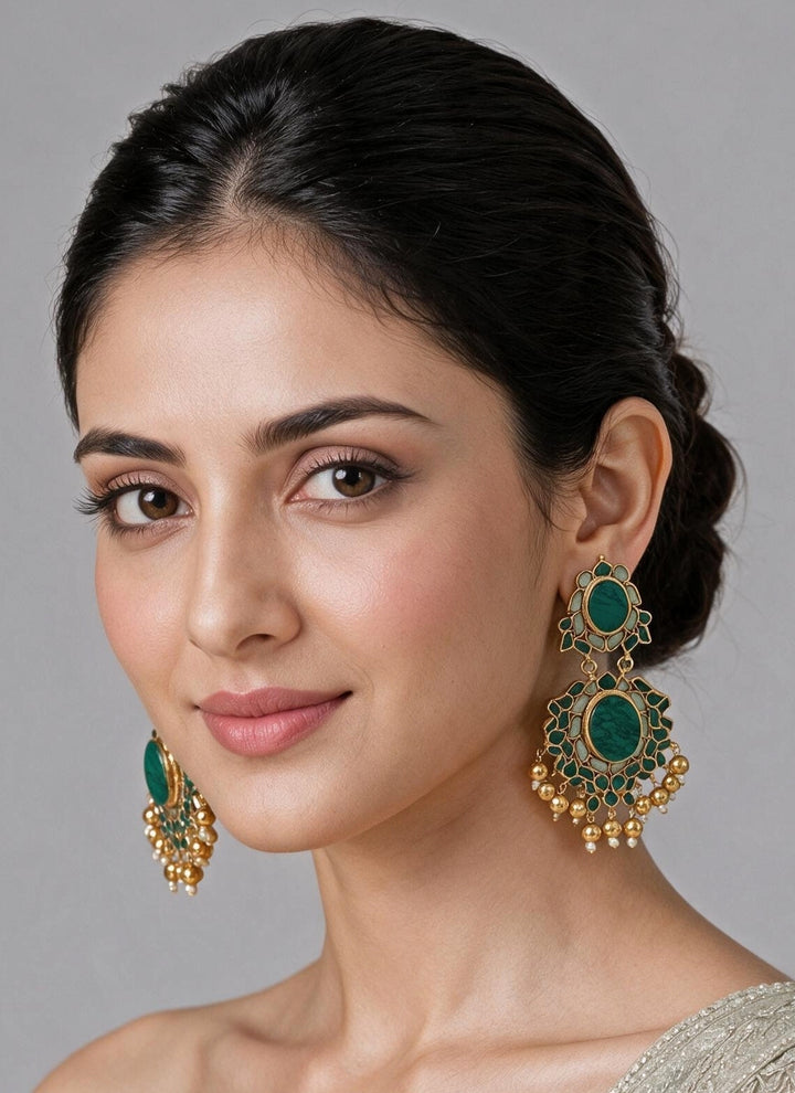 Emerald Stone Statement Earrings