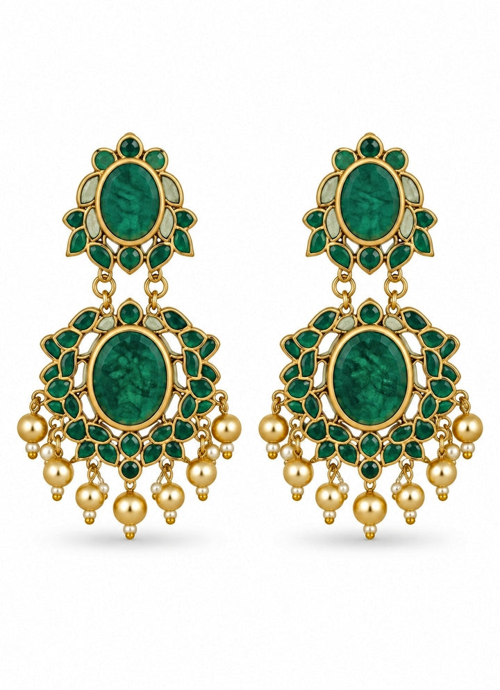 Emerald Stone Statement Earrings