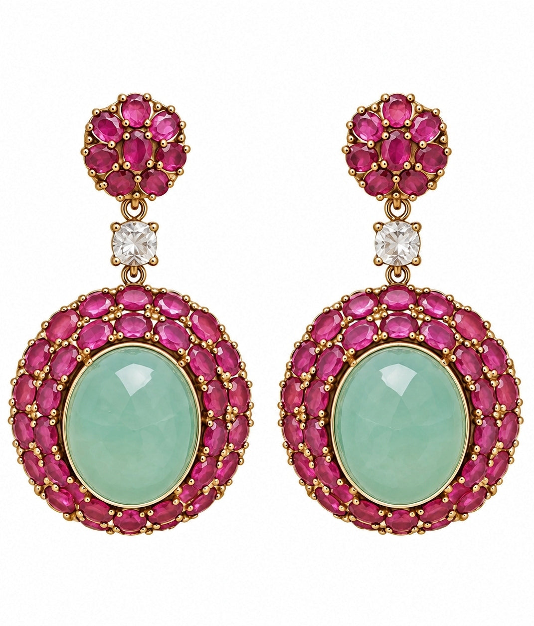 Ruby And Green Stone Drop Earrings