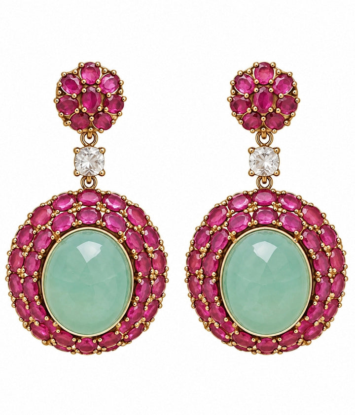 Ruby And Green Stone Drop Earrings