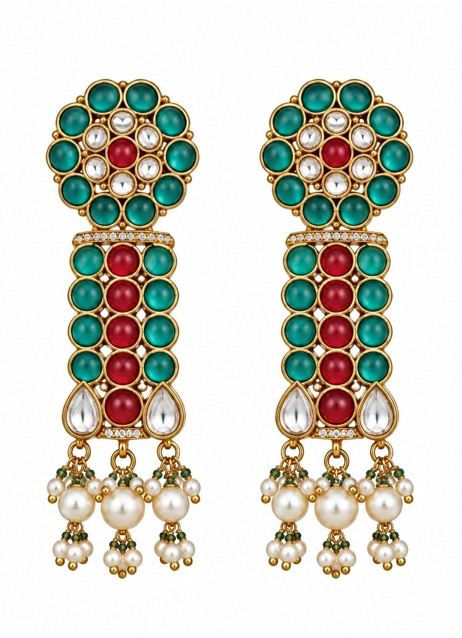 Gold Plated Multicolour Stone Drop Earrings