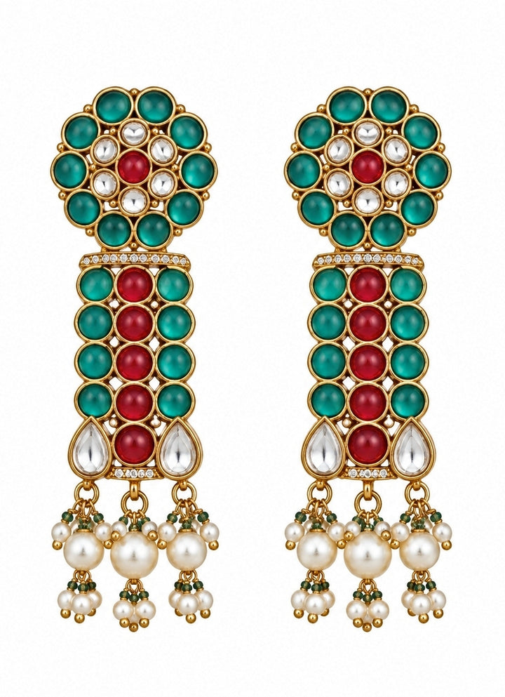 Gold Plated Multicolour Stone Drop Earrings