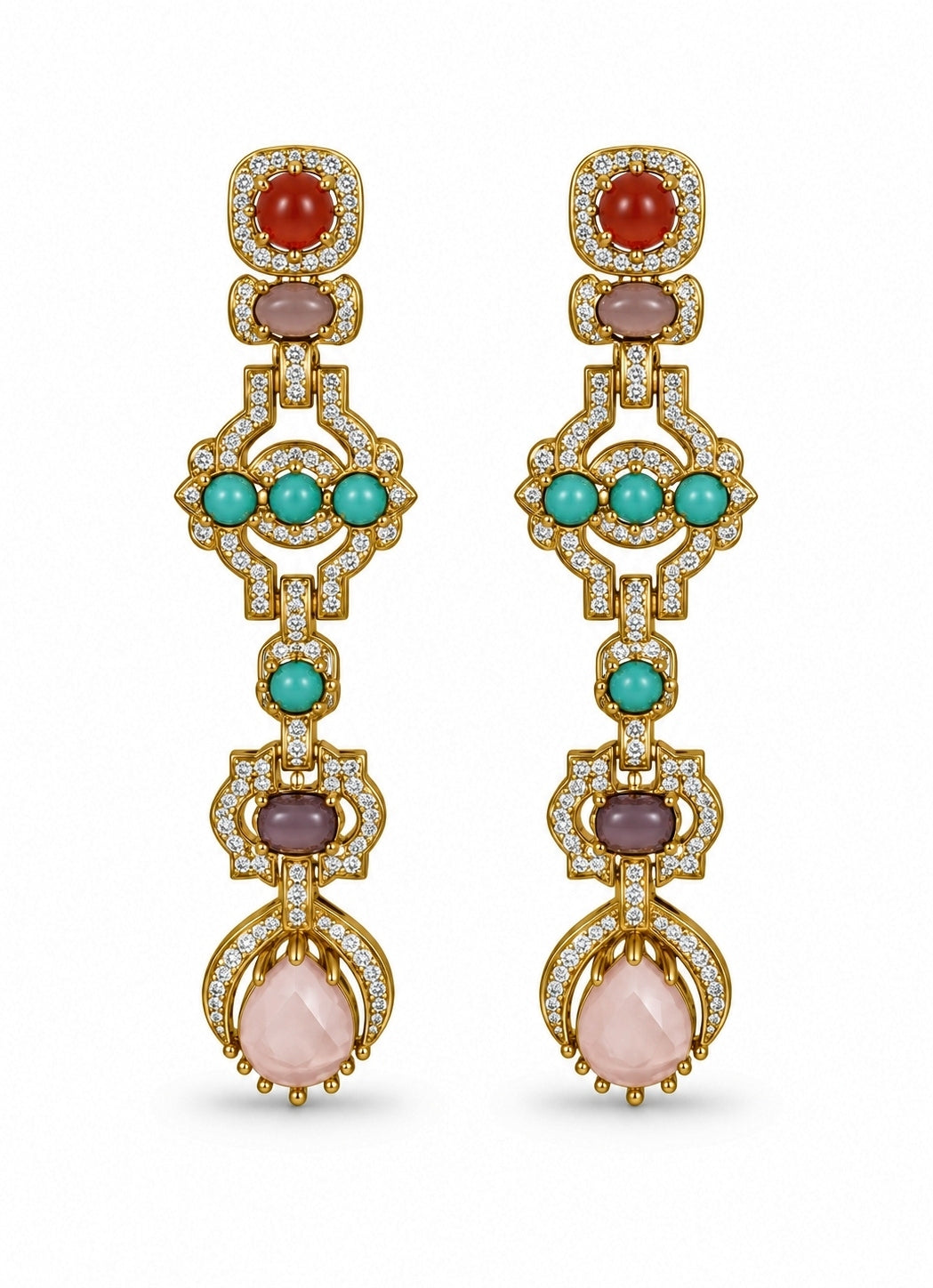 Multicolor Stone Long Statement Earrings