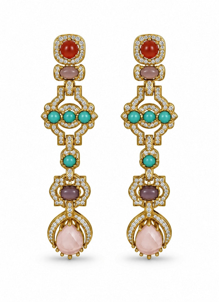 Multicolor Stone Long Statement Earrings