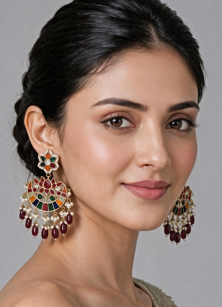 Multicolor Kundan Pearl Chandbali