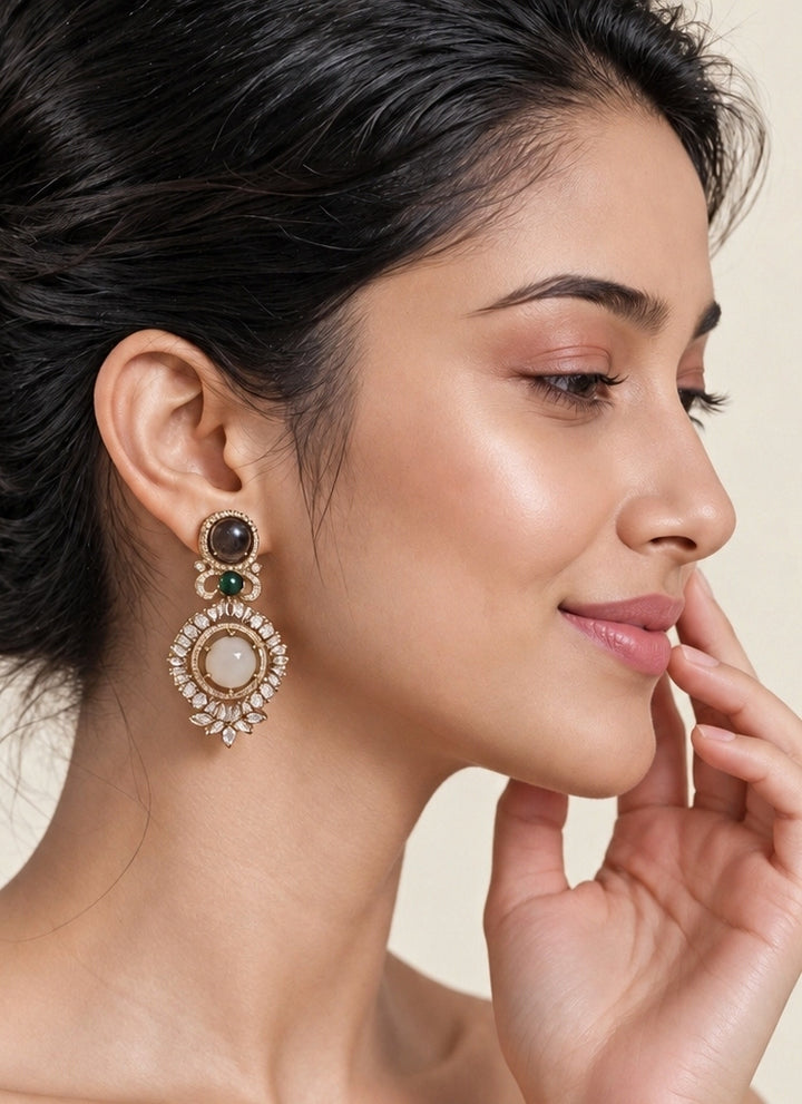 Multicolor Cabochon Zircon Drop Earrings