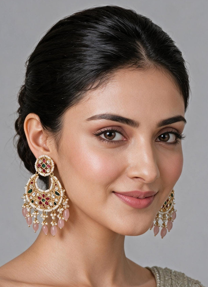 Gold Plated Multicolor Kundan Chandbali
