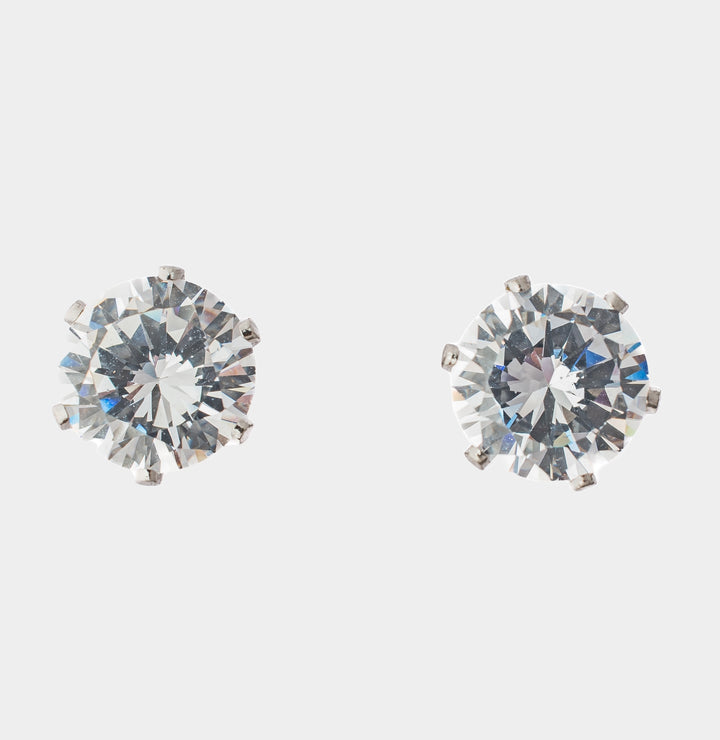Silver Plated White Zircon Round Cut Stud Earrings