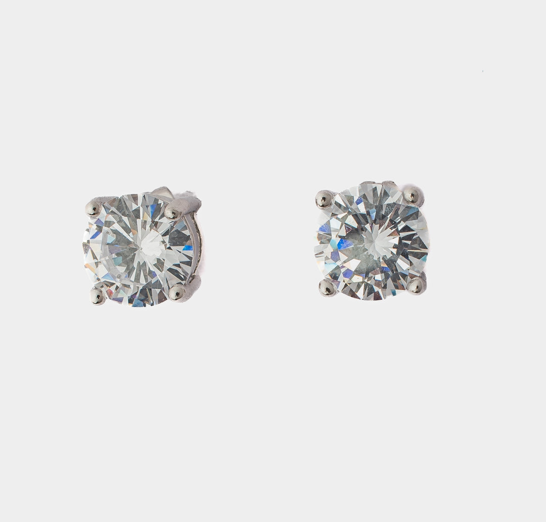 Silver Plated White Zircon Short Round Cut Stud Earrings