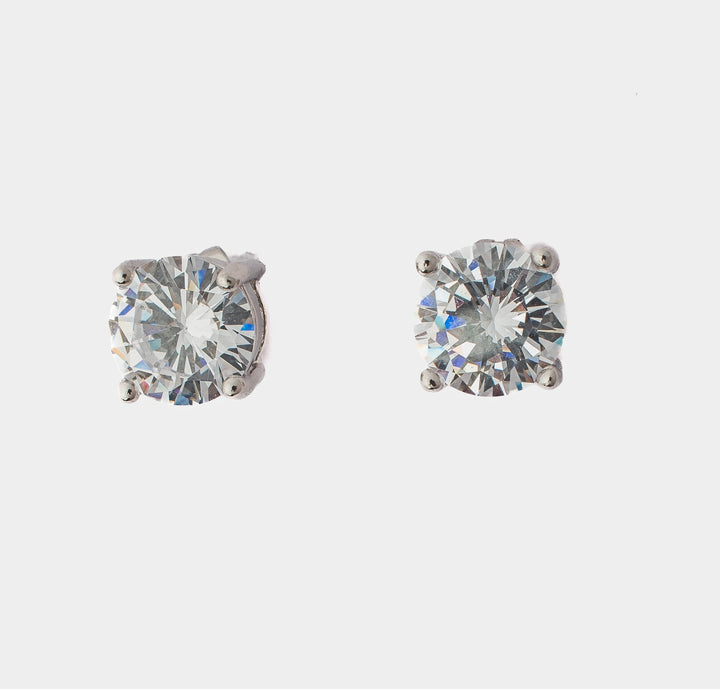 Silver Plated White Zircon Short Round Cut Stud Earrings