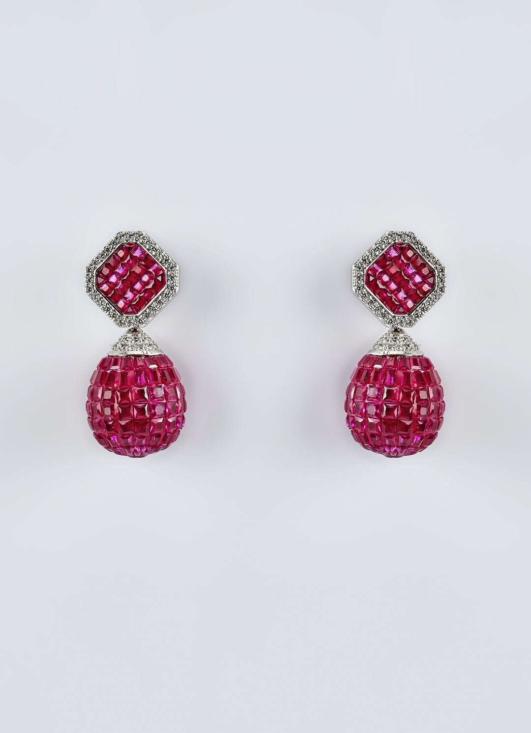 Silver Plated Pink And Zircon Dangler Earrings