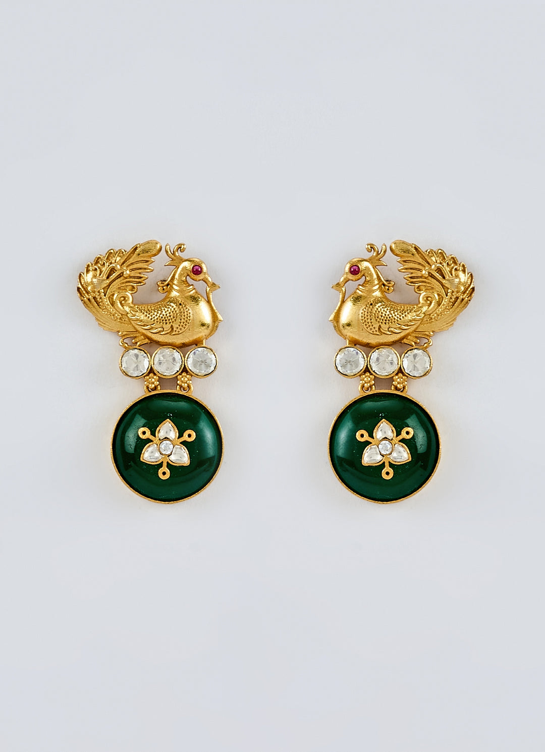 Gold Plated Green Peacock Earrings With Crystal