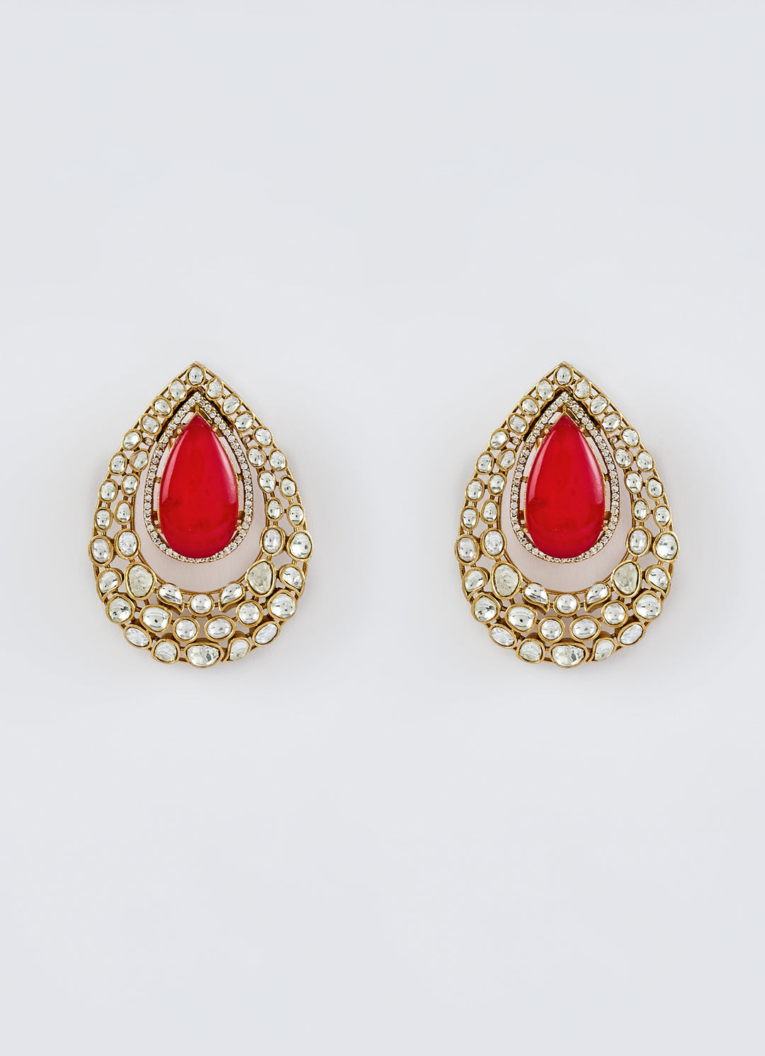 Gold Plated Red Teardrop Earrings