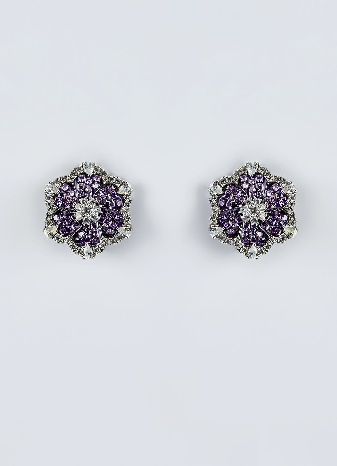 Silver Plated Floral Purple Zircon Stud Earrings