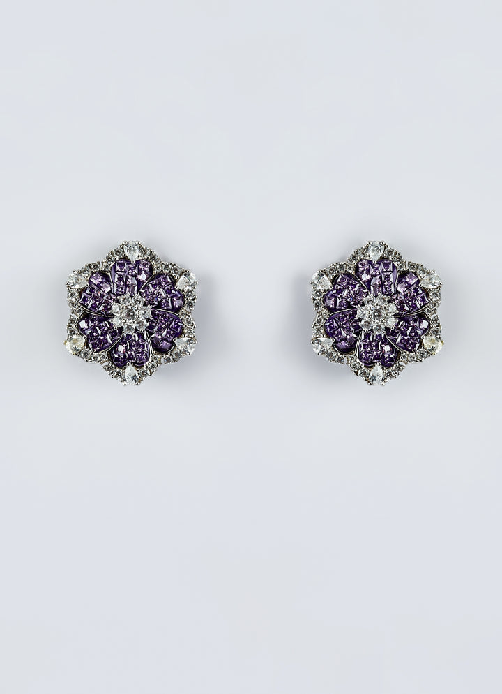 Silver Plated Floral Purple Zircon Stud Earrings