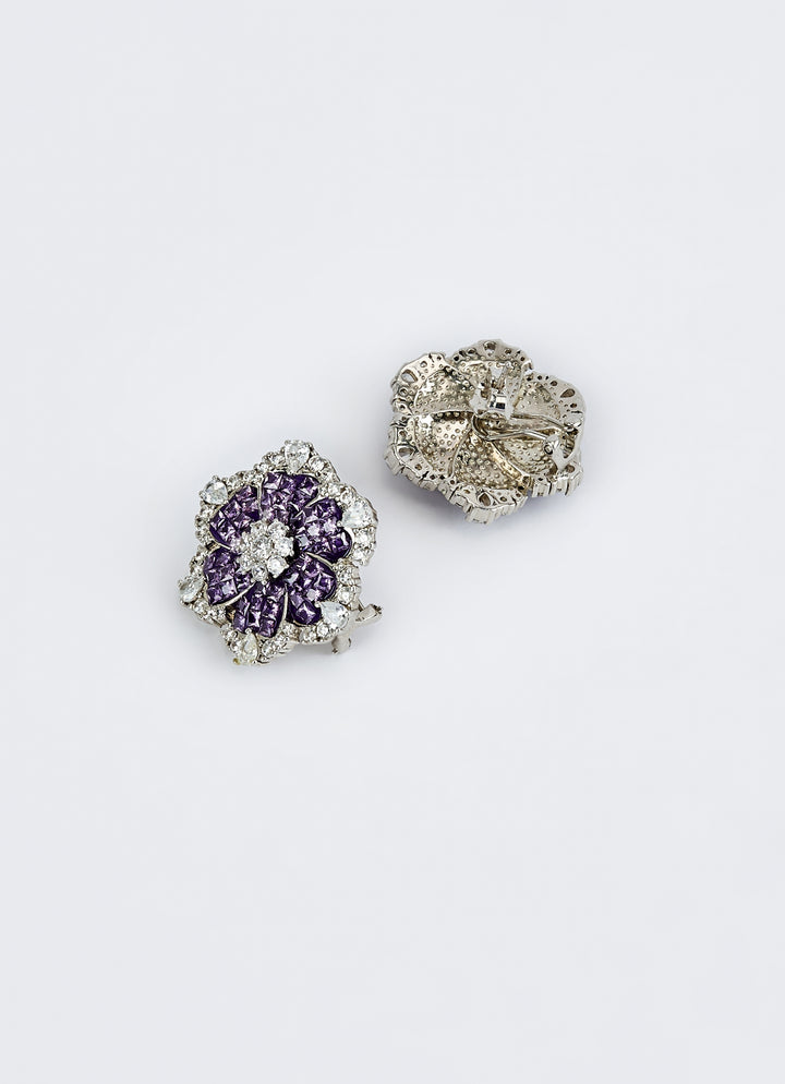 Silver Plated Floral Purple Zircon Stud Earrings