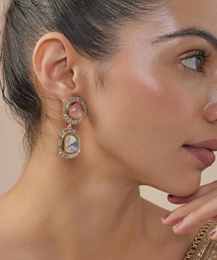 Dual Tone Zircon Drop Earrings