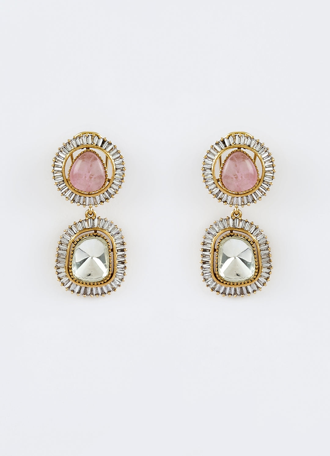 Dual Tone Zircon Drop Earrings