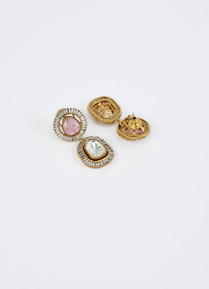 Dual Tone Zircon Drop Earrings