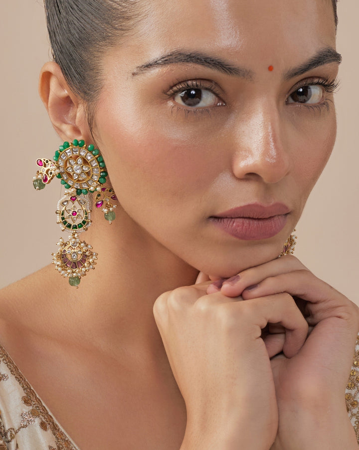 Gold Plated Meenakari Chandbali Earrings
