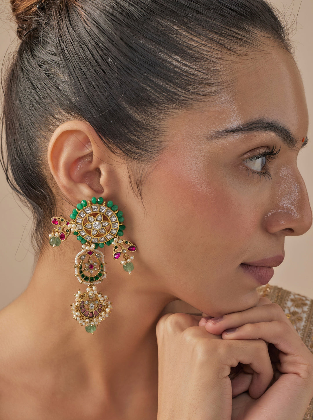 Gold Plated Meenakari Chandbali Earrings