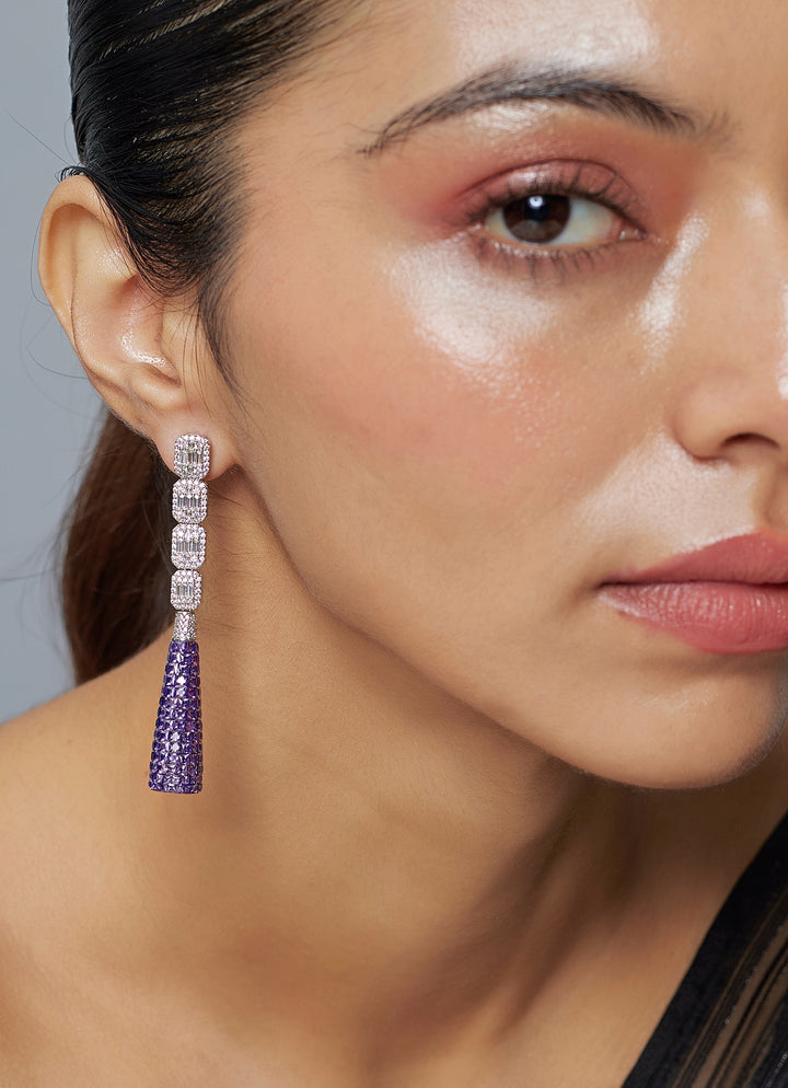 Silver Plated Purple Zircon Dangler Earrings