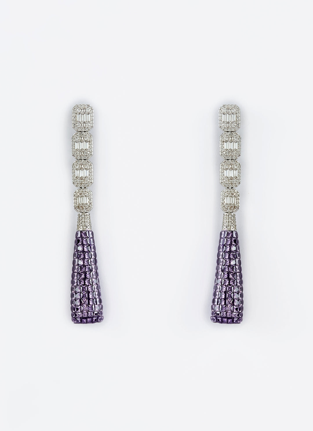 Silver Plated Purple Zircon Dangler Earrings