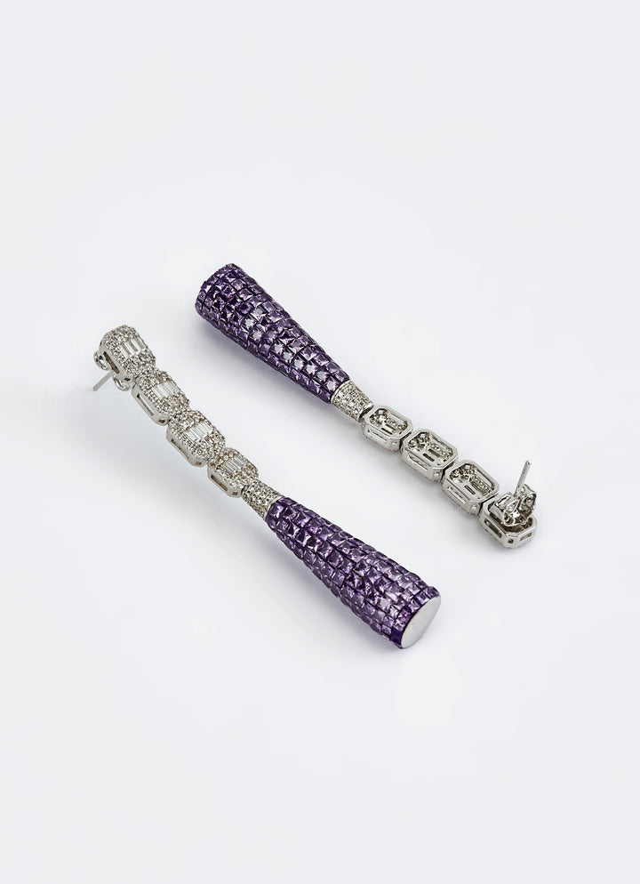 Silver Plated Purple Zircon Dangler Earrings