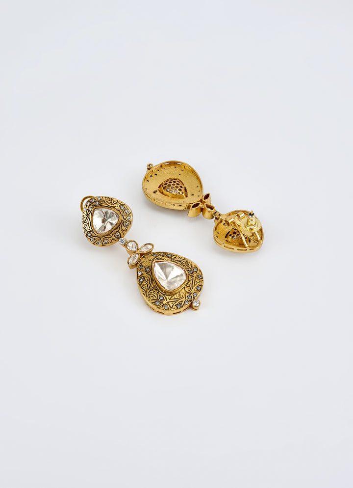 Gold Plated White Kundan Stone Earrings