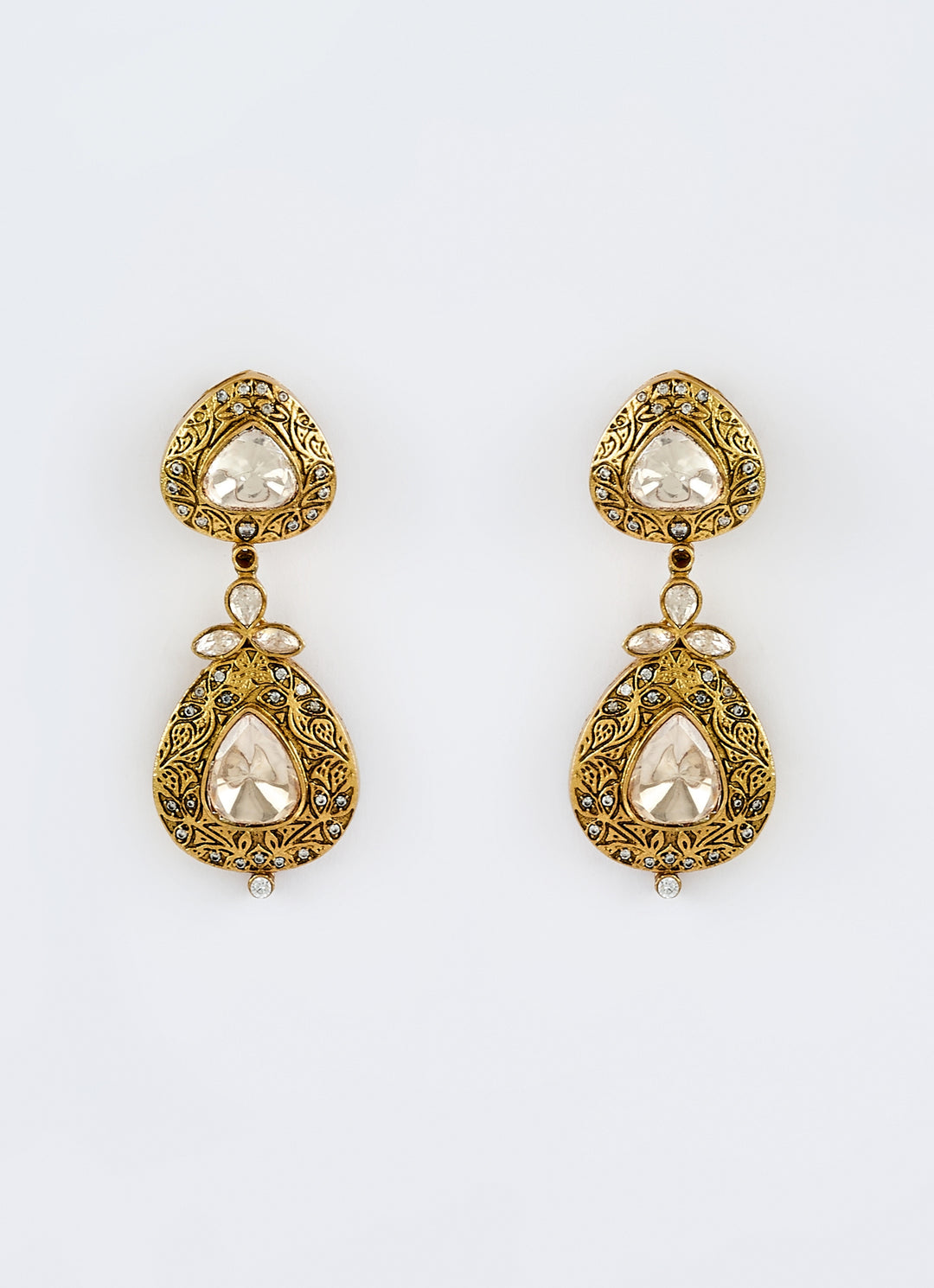 Gold Plated White Kundan Stone Earrings
