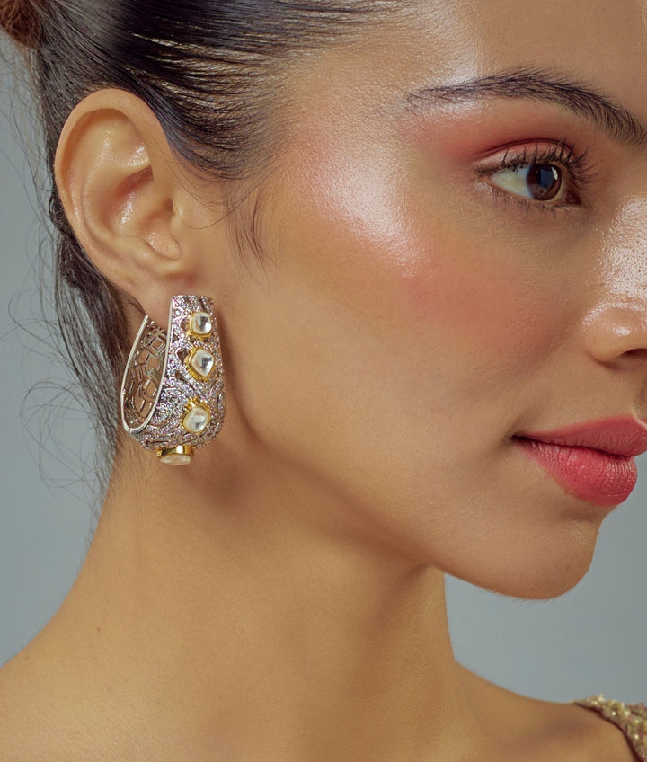 Silver Plated Gold Zircon Hoop Earrings