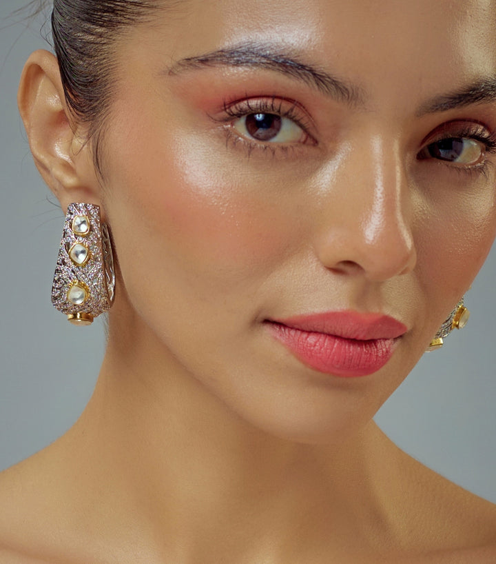 Silver Plated Gold Zircon Hoop Earrings