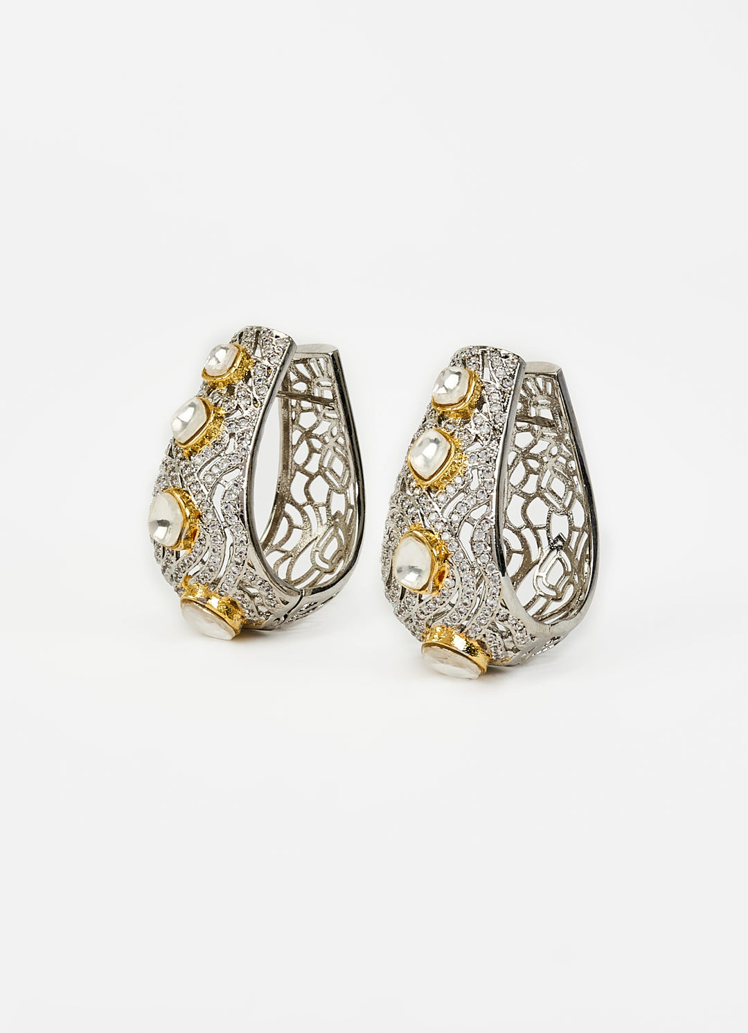 Silver Plated Gold Zircon Hoop Earrings