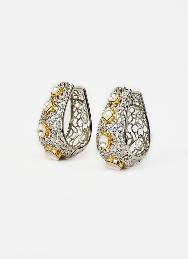 Silver Plated Gold Zircon Hoop Earrings