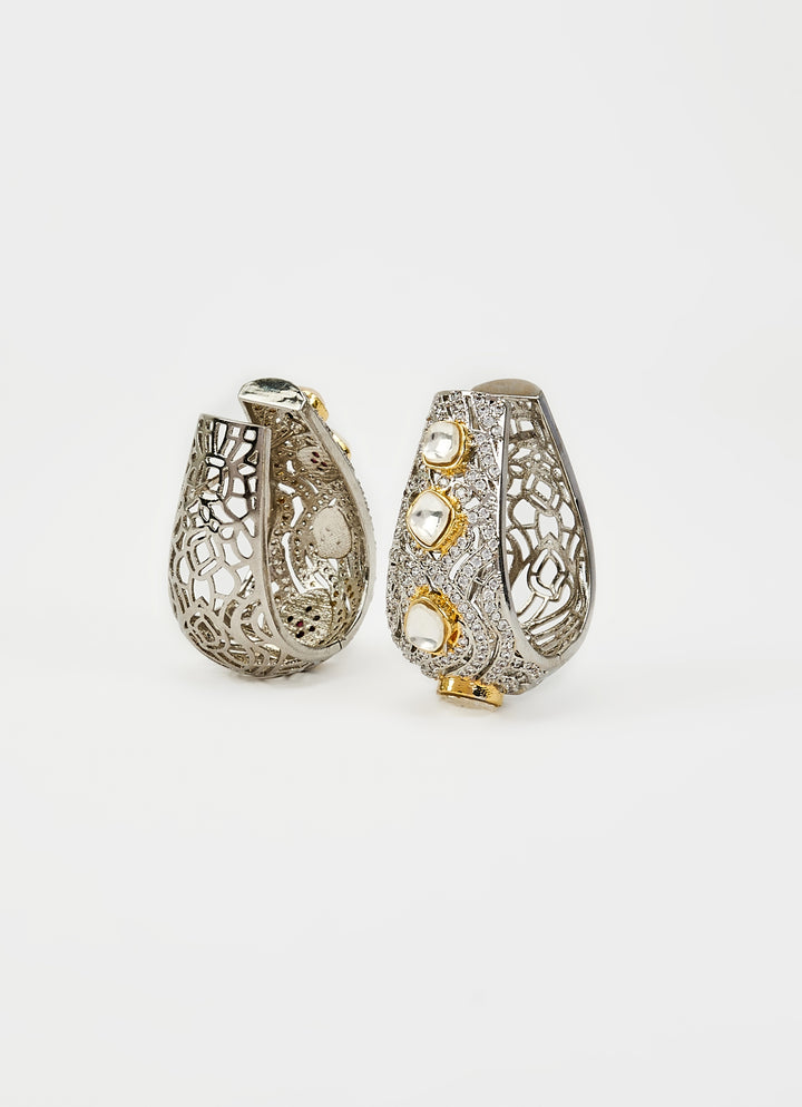 Silver Plated Gold Zircon Hoop Earrings
