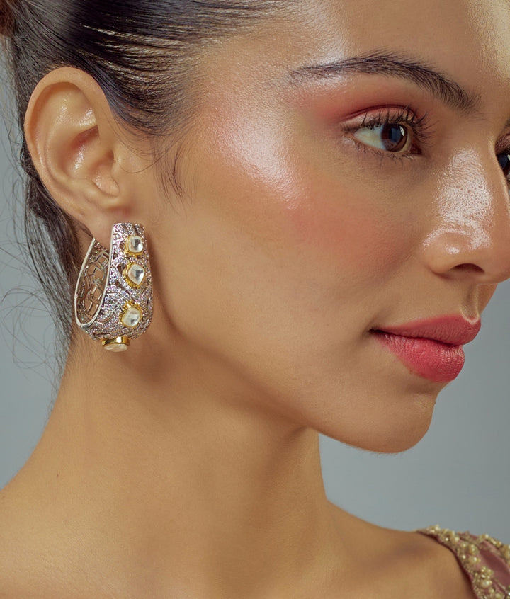 Silver Plated Gold Zircon Hoop Earrings