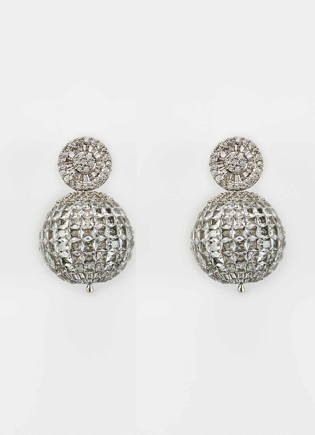 Silver Plated Round Zircon Drop Stud Earrings