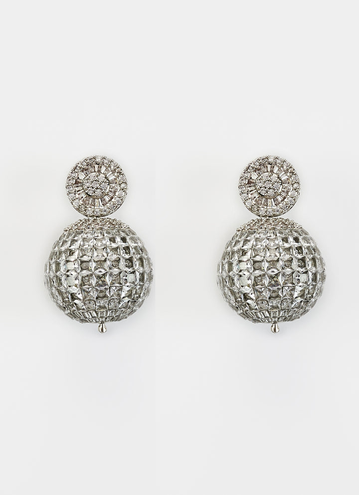 Silver Plated Round Zircon Drop Stud Earrings