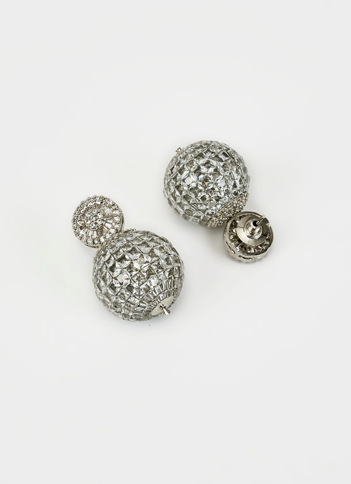 Silver Plated Round Zircon Drop Stud Earrings