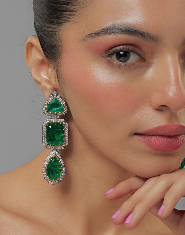 Silver Plated Green Zircon Danglers Earrings