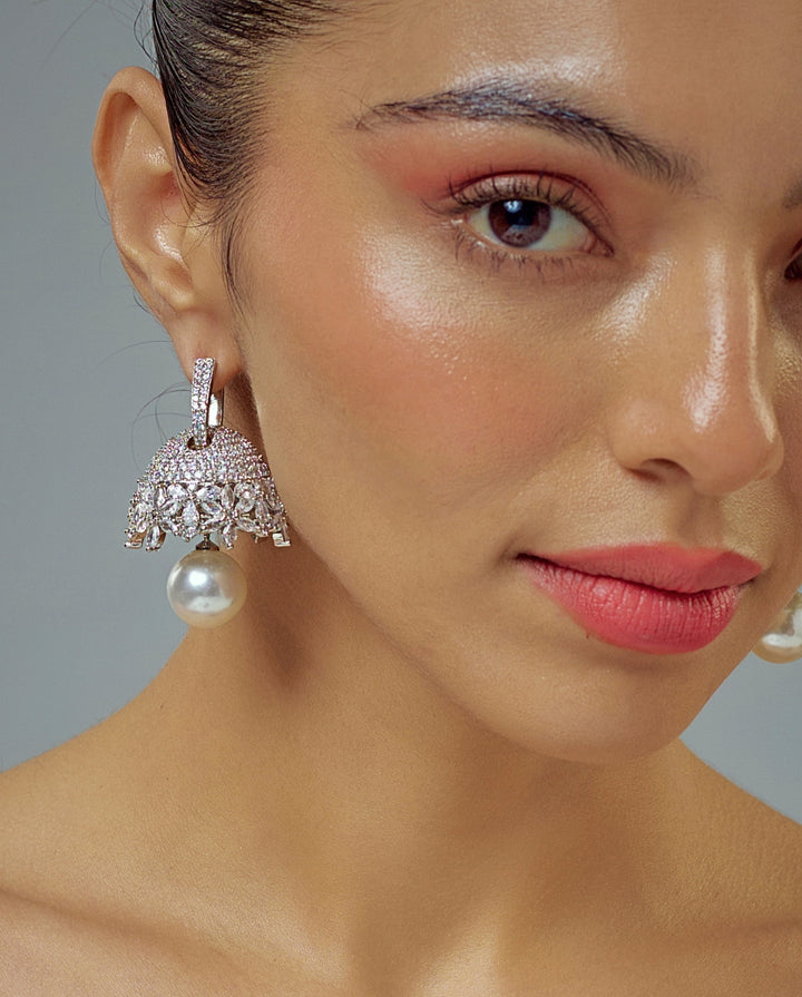 Silver Plated White Zircon Drop Earrings