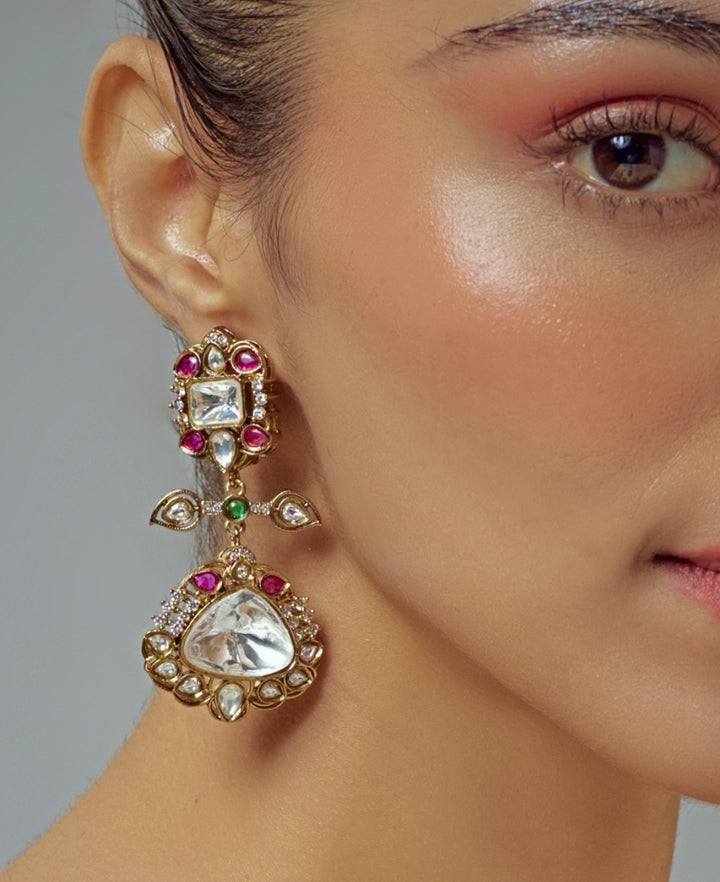 Gold Plated Multi Zircon Danglers Earrings