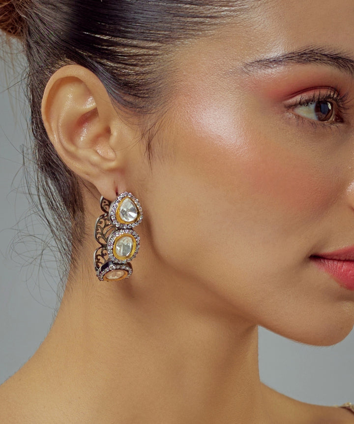 Silver Plated Gold Zircon Hoop Earrings