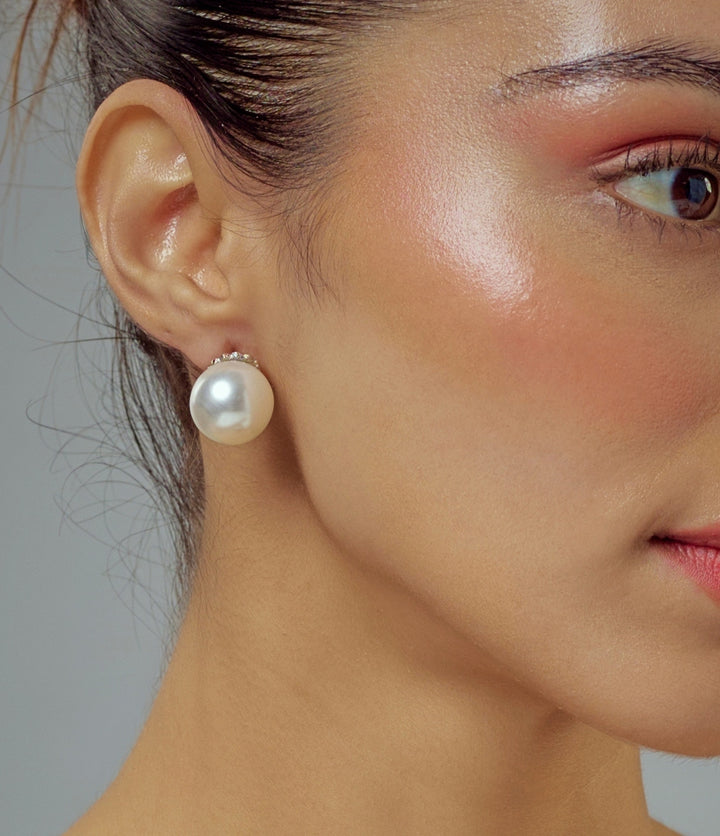 White Single Pearl Stud Earrings