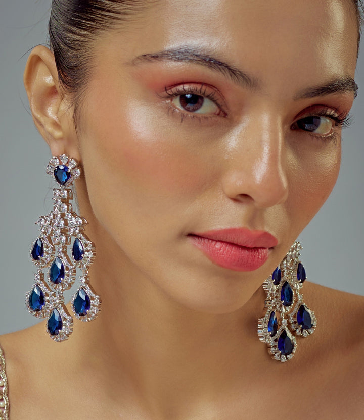 Silver Plated Blue Zircon Dangler Drop Earrings