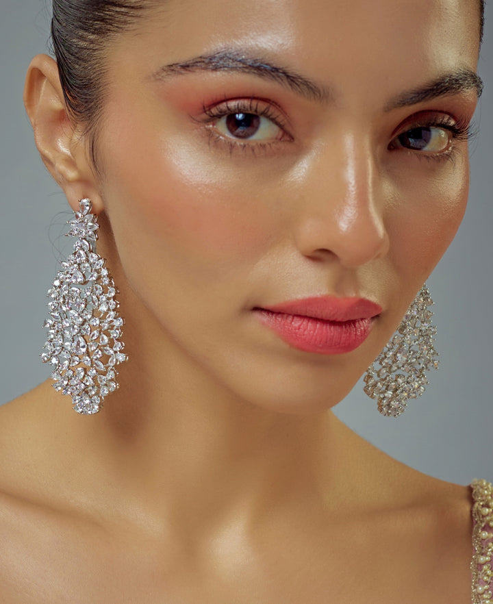 Silver Plated Zircon Dangler Earrings