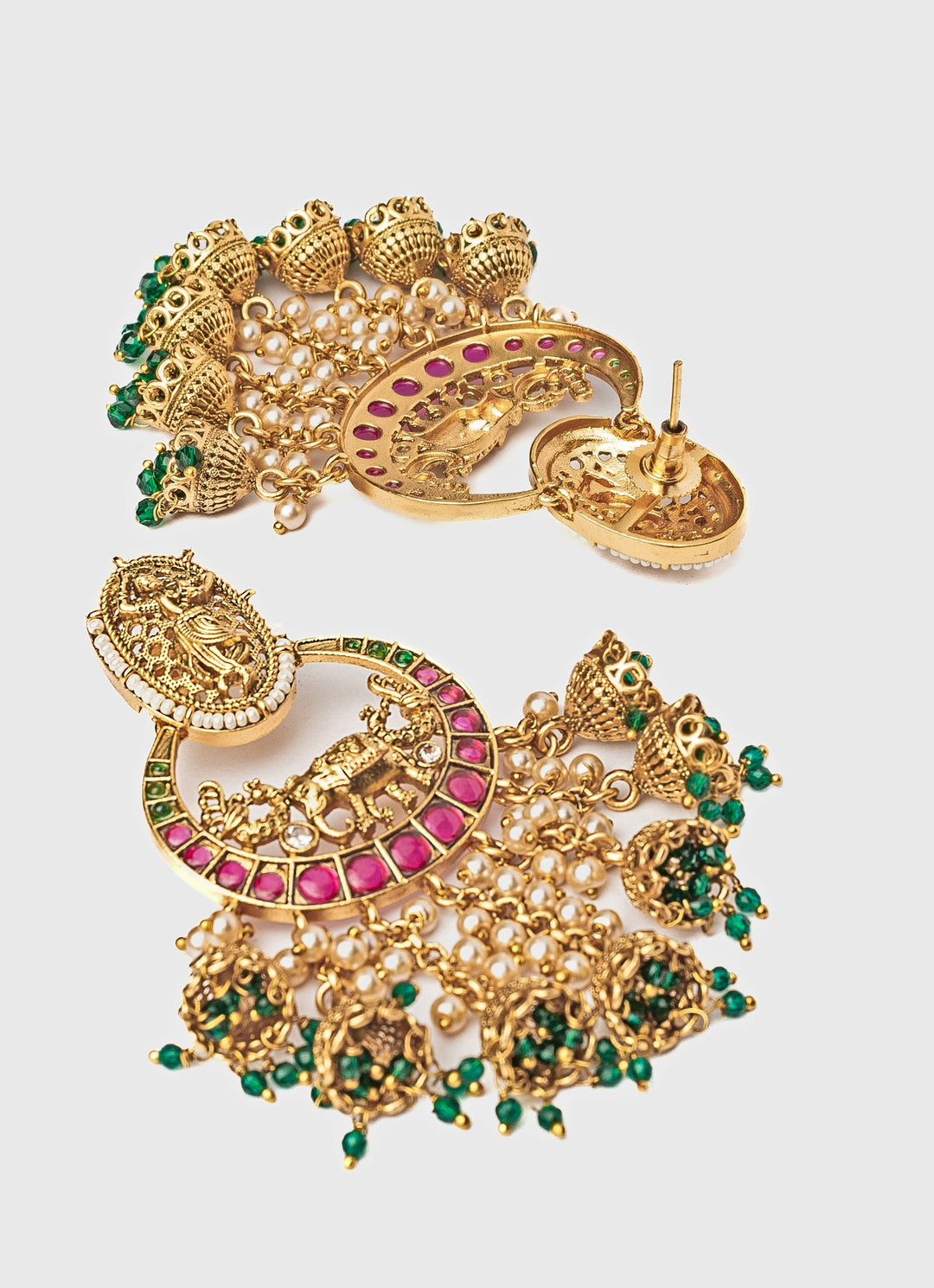 Gold Plated Floral Green Chandbali Earrings
